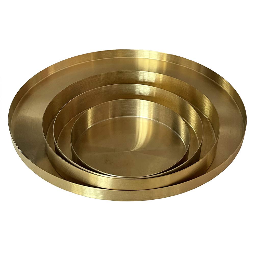 12.6 Inch Round Gold Brass Decorative Tray - Stainless Steel Serving Tray for Vanity Organizer, Perfume Display, Coffee Table Decor, Kitchen & Bathroom Storage - Elegant Home Decor for Modern Living Spaces