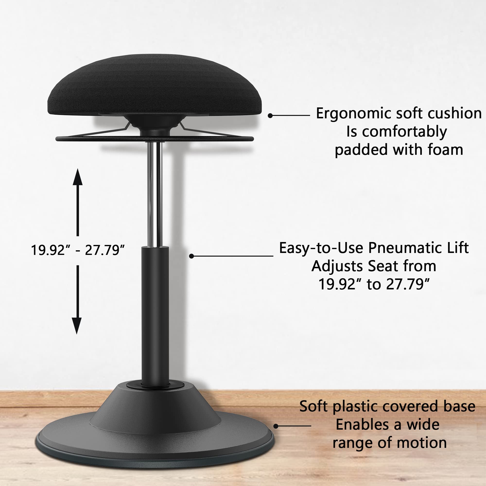 **Height Adjustable 360-Degree Swivel Stool Chair - Modern Standing Desk Chair for Office, Home & Garage - Black Sit Stand Balance & Wobble Stool - Perfect for Work, Study & Gaming**