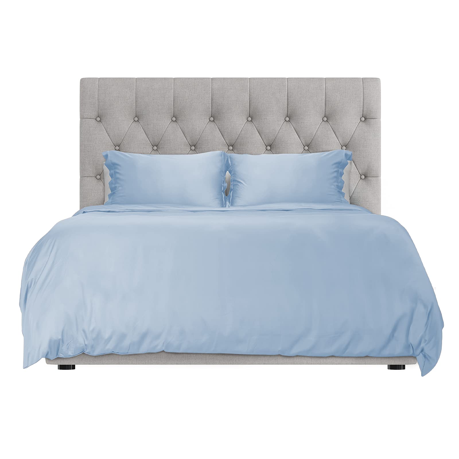 Luxury 3-Piece Queen Duvet Cover Set - 100% Bamboo Viscose, Moisture-Wicking & Silky Soft - Cooling Breathable Bedding with Pillow Sham - Light Blue - Perfect for Hotels, Guest Rooms & Master Bedrooms
