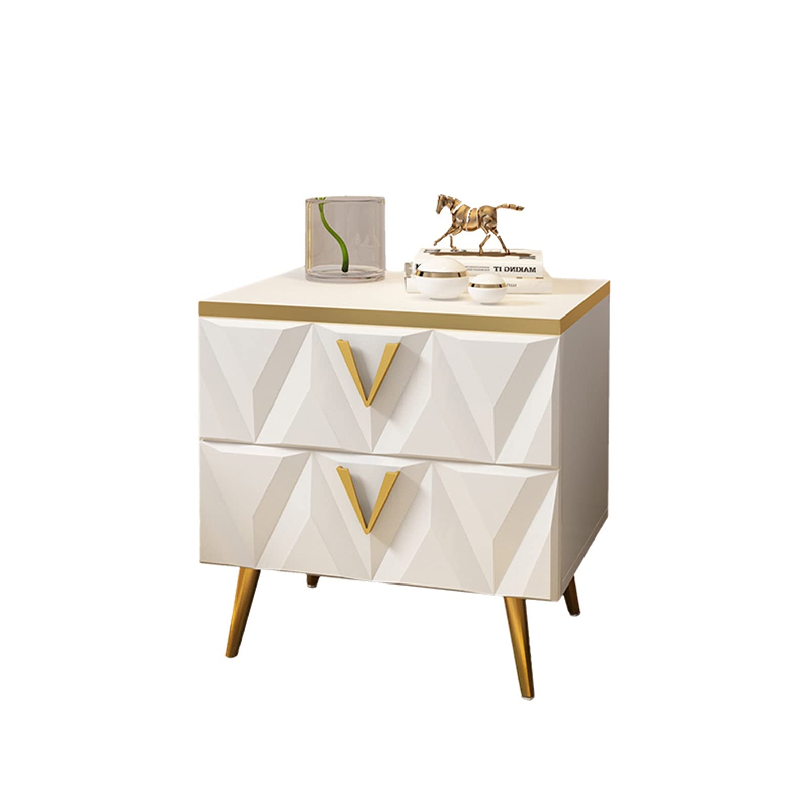 Modern Nightstand Bedside Table - Small Size Cabinet with Drawer, Gold Finish - Perfect for Bedroom, Living Room, or Office as End Table, Side Table & Night Stand