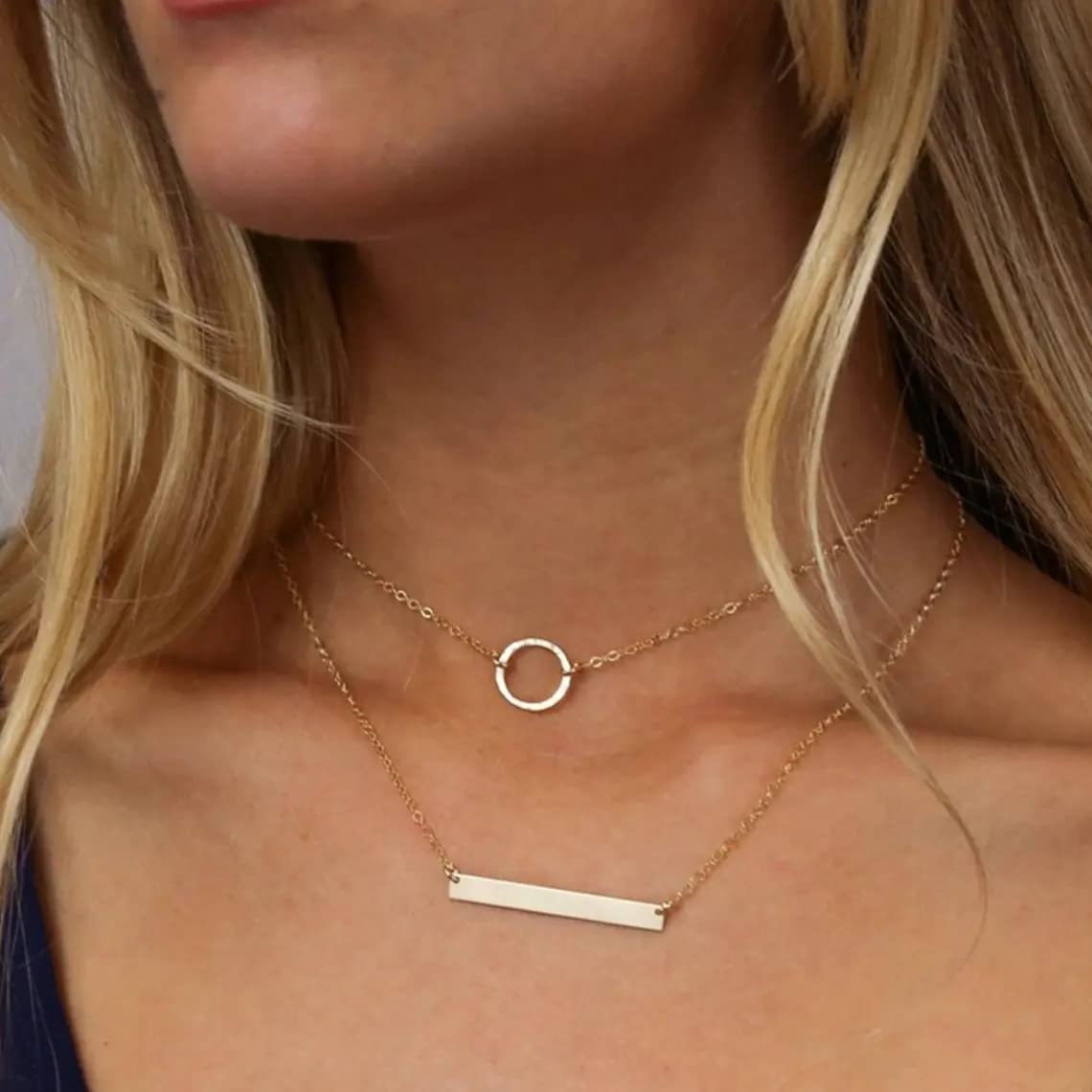 Tasiso 14K Gold Plated Layered Coin Necklace for Women - Minimalist Circle Bar Pendant Choker, Dainty Layering Jewelry Gift for Her | Perfect for Everyday Wear, Date Nights & Special Occasions