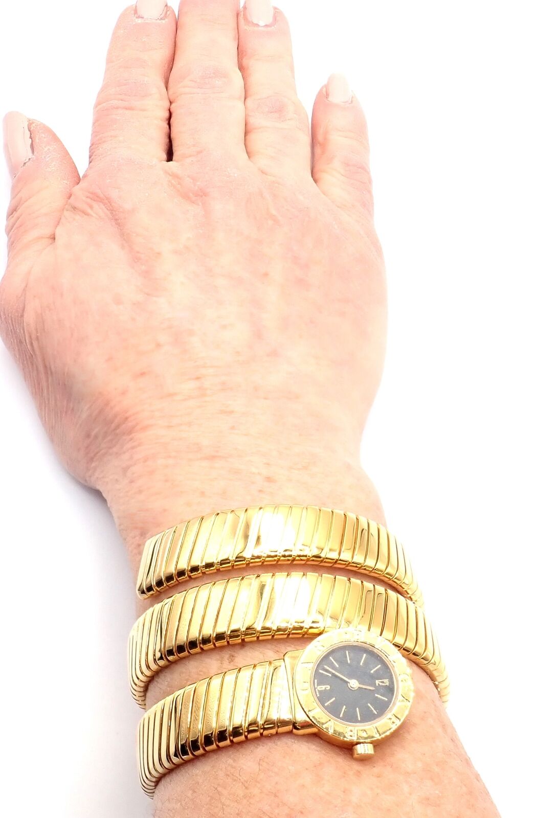 Authentic Bulgari 18k Yellow Gold Tubogas Serpent Bracelet Watch - Luxury Italian Jewelry for Women, Perfect for Gifts & Special Occasions