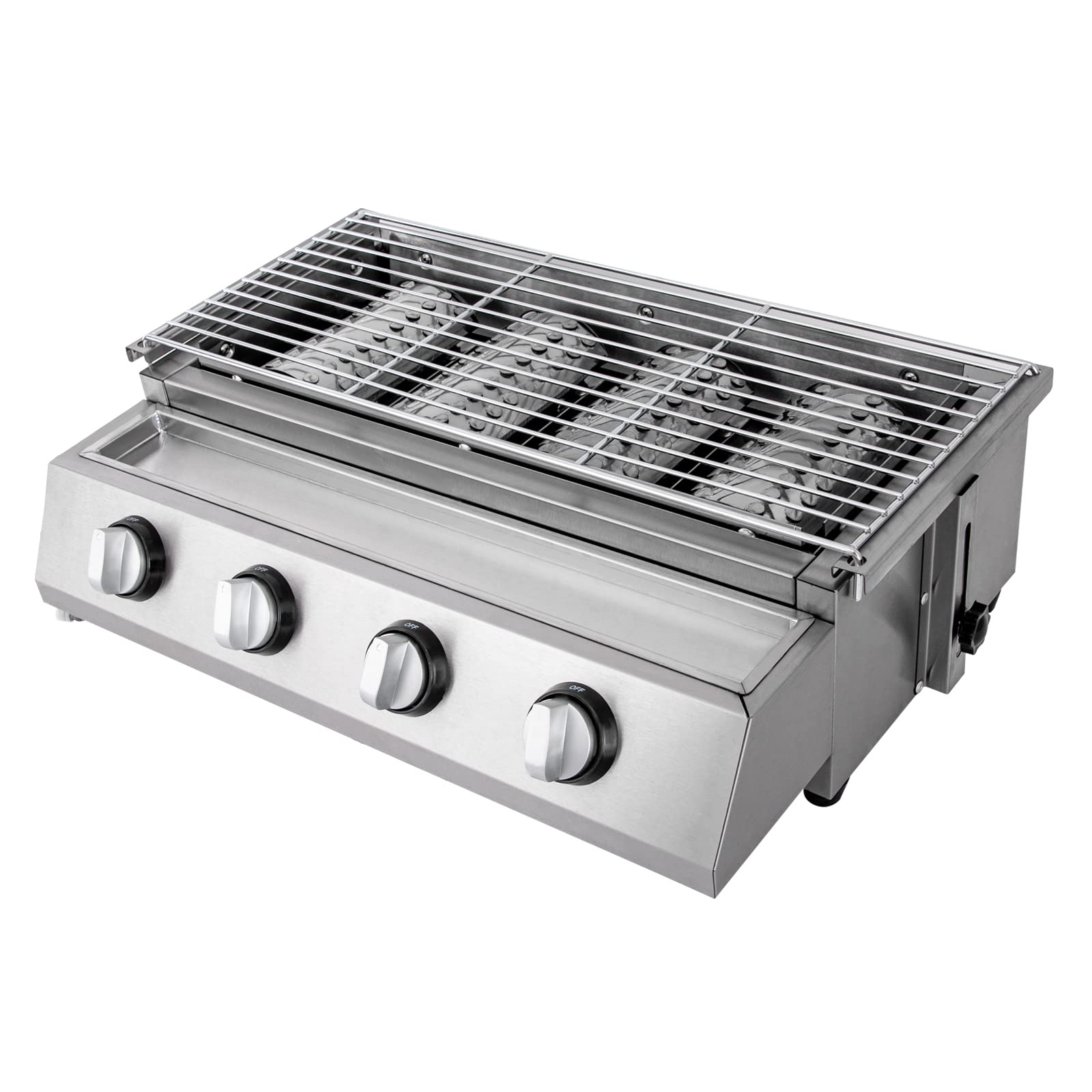 4-Burner Commercial Gas Grill - Smokeless Indoor & Outdoor BBQ Griddle, Portable Nonstick LPG Gas Yakitori Grill with Removable Grill Net - Perfect for Restaurants, Backyard Parties, Camping & Picnics