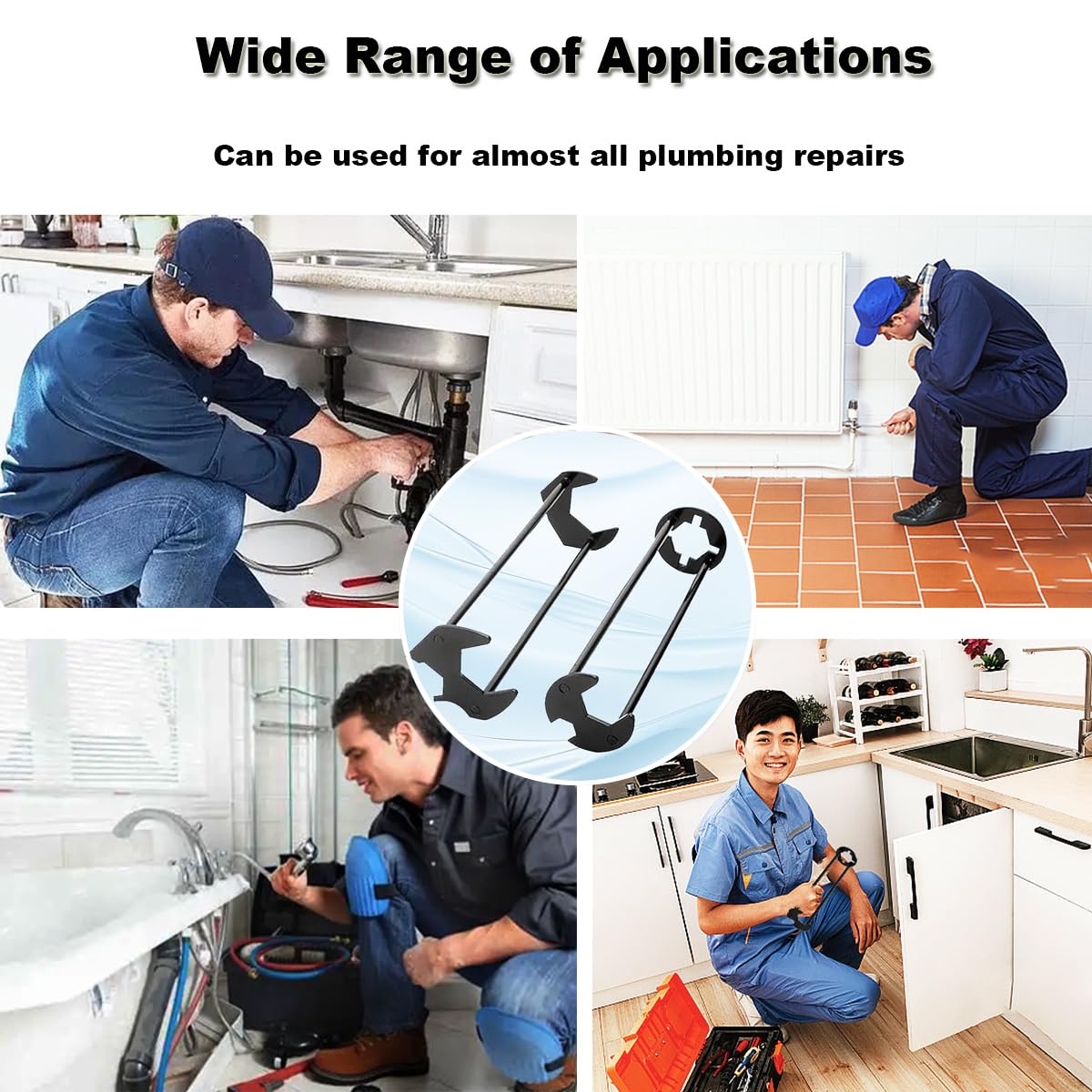 2Pcs Multifunctional Basin Wrench Set - 7 Sizes Universal Under Sink Plumber's Wrench with Four-Jaw Hex Design - Perfect for Faucet Installation & Repair in Kitchen, Bathroom & Home Plumbing Projects
