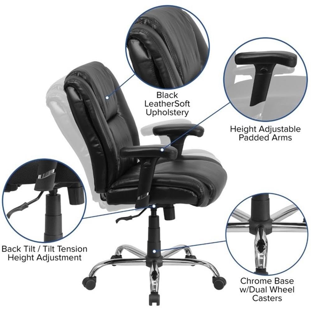 UrbanPro Big and Tall Leather Swivel Office Chair - Black Executive Chair for Heavy Duty Use - Perfect for Home Office, Conference Rooms & Executive Suites