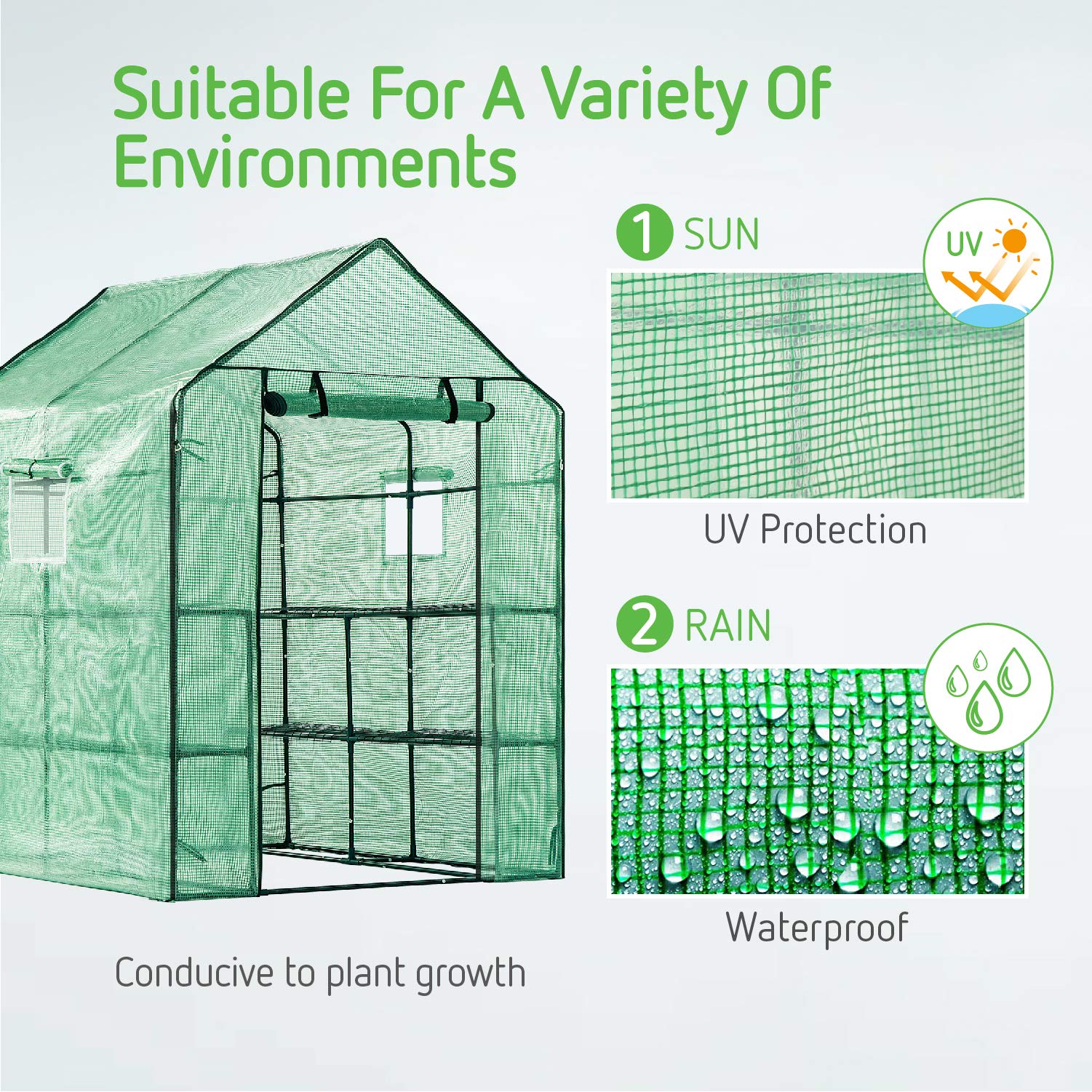 VIVOSUN 57x57x77 Inch Mini Walk-in Greenhouse with Digital Hygrometer Thermometer - Indoor Outdoor Plant Growing, Seed Starting & Gardening Shelter