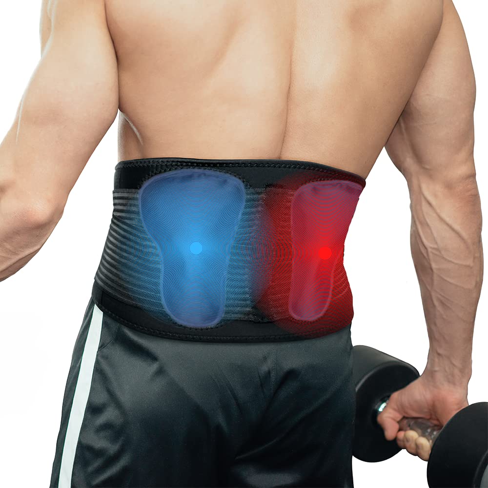 AllyFlex Sports® Back Brace with Hot & Cold Therapy - Dual Lumbar Support Belt for Lower Back Pain Relief - Adjustable XS/S (23