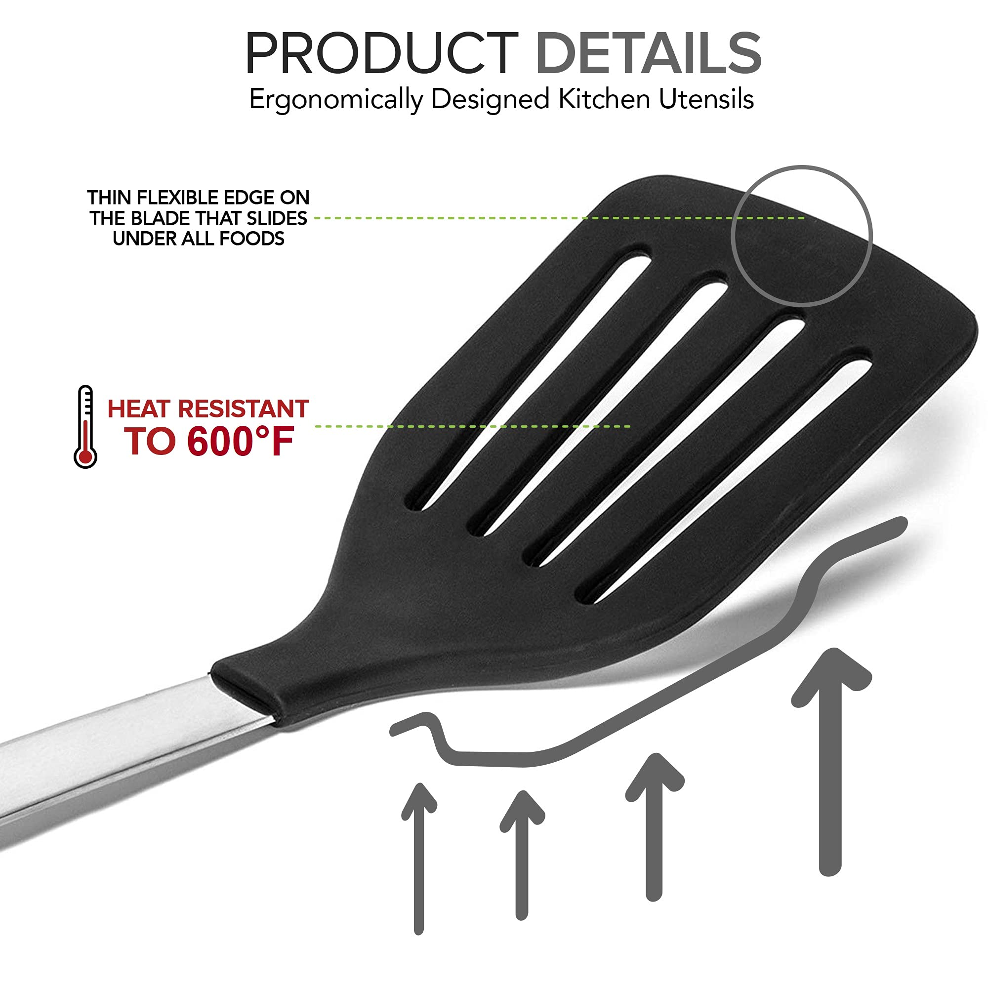 Heat-Resistant Silicone & Stainless Steel Spatula - Slotted Turner with Rubber Grip - Flexible Kitchen Tool for Non-Stick Cookware - Perfect for Flipping Pancakes, Eggs & Burgers - Durable Cooking Utensil for Baking & Grilling