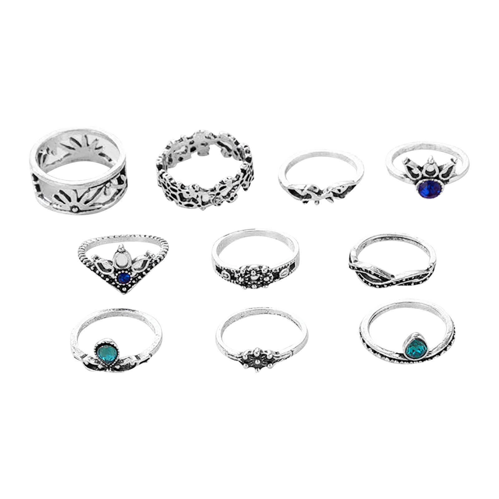Vintage Openwork Lotus 10-Piece Ring Set for Women - Elegant Boho Jewelry Gift for Daughters, Birthday, Anniversary | Perfect for Everyday Wear, Parties & Special Occasions