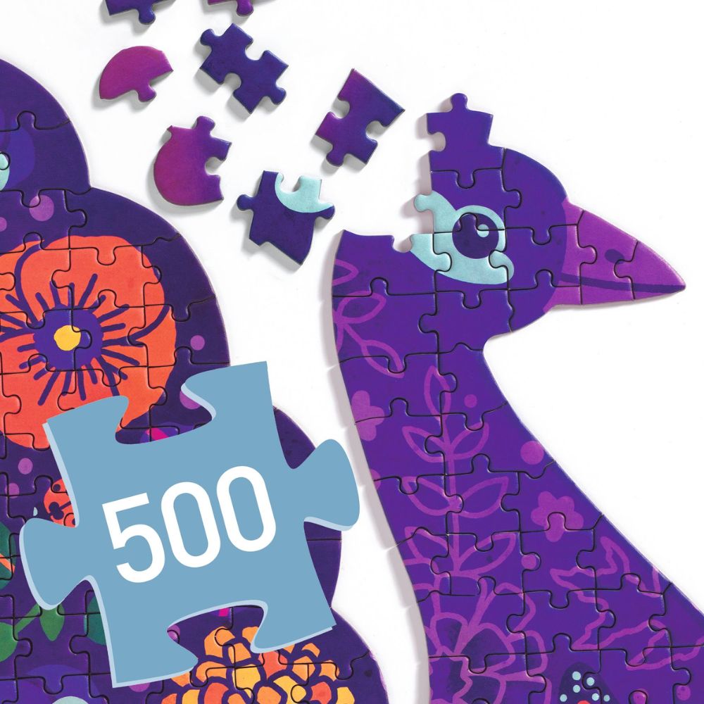 Djeco Puzz'Art Peacock - 500 Piece Art Puzzle for Adults & Teens - Beautiful Peacock Design - Perfect for Home Decor, Relaxation & Gift Giving