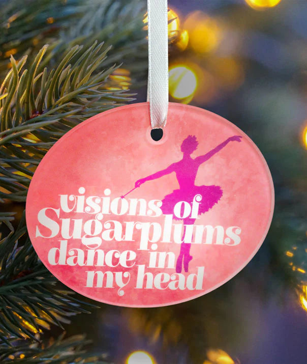 Visions of Sugarplum Glass Christmas Ornament - Elegant Holiday Tree Decoration for Home, Office & Festive Parties