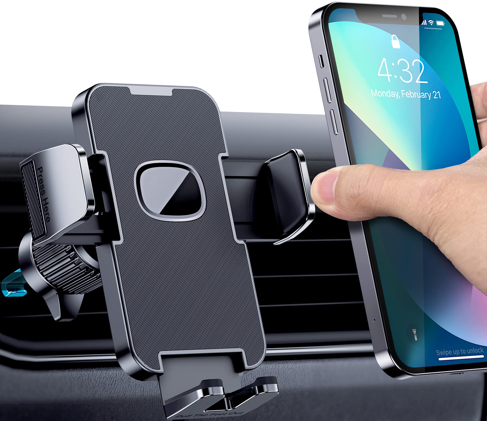 Military-Grade Car Vent Phone Mount - Universal Smartphone Holder for iPhone & Thick Cases - Secure Air Vent Clip Car Cradle for Safe Driving & Hands-Free Navigation