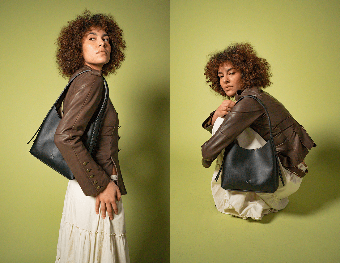 Frida Vegan Italian Grape Leather Shoulder Bag for Women | Onyx Black Crossbody Purse | Perfect for Work, Travel & Everyday Use