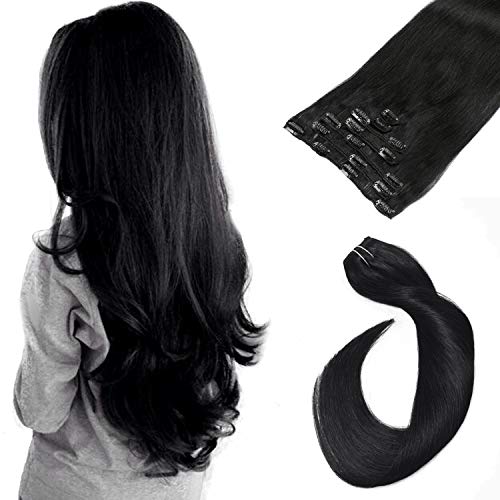Premium 15 Inch Jet Black Remy Human Hair Extensions Clip in - 7 Piece Double Weft Straight Hair Extensions Set (70g x 2 Sets) for Women | Natural Look for Daily Wear, Parties & Special Occasions