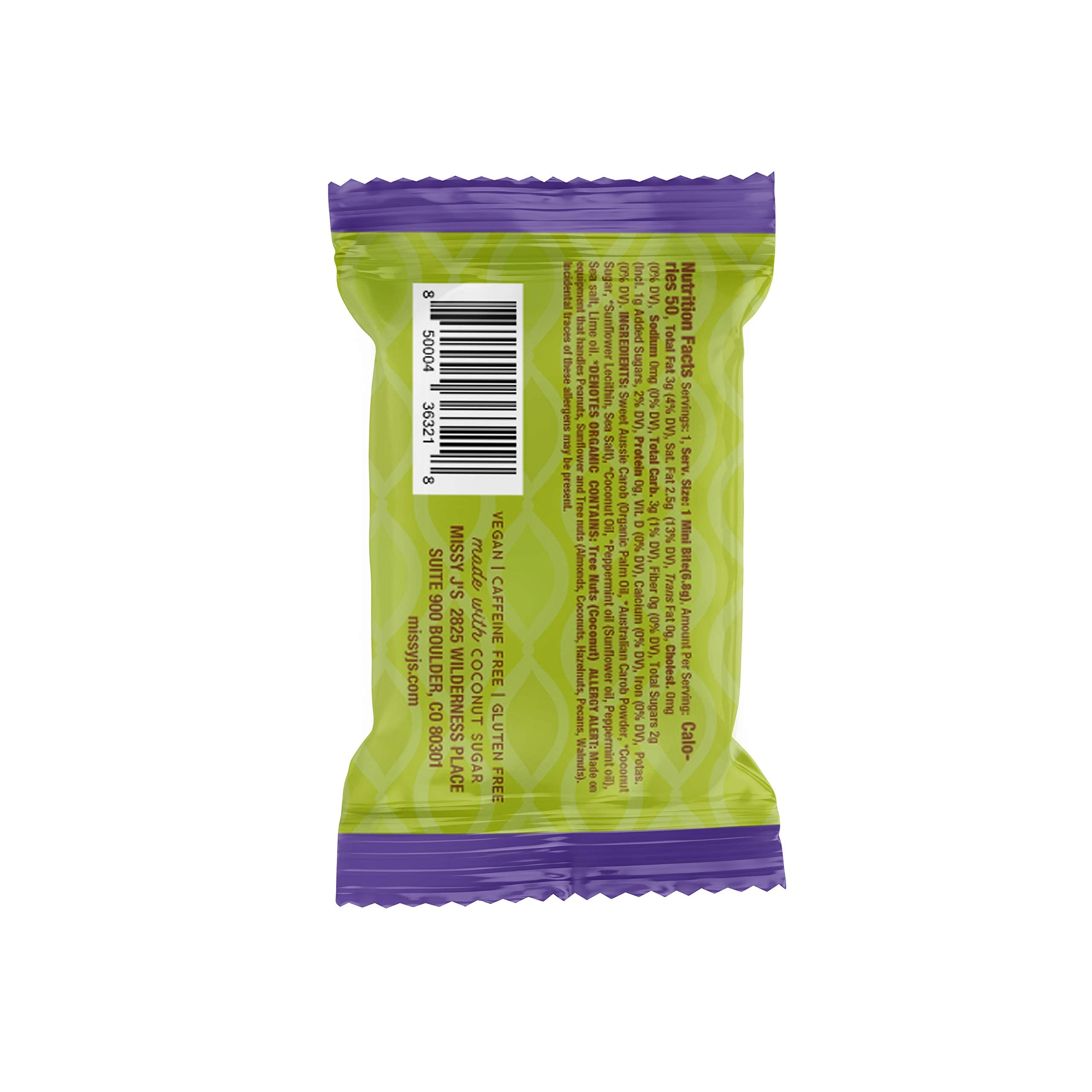 Missy J's Organic 24 Oz Minty Mint Carob Mini Bites 15 Pack | Vegan, Soy-Free, Gluten-Free Healthy Snacks | Perfect for Office Treats, School Lunches & Travel Snacking