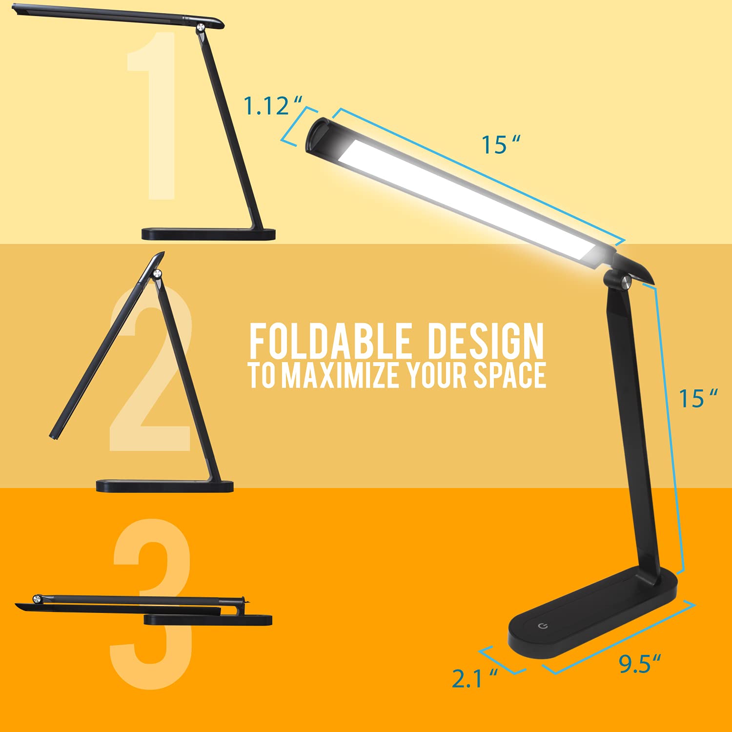 AULTRA LED Desk Lamp with Touch Control - Adjustable Brightness for Home Office, Study, Reading & Bedroom - Black Modern Task Light for Desk, Nightstand & Standing Desk Workspaces