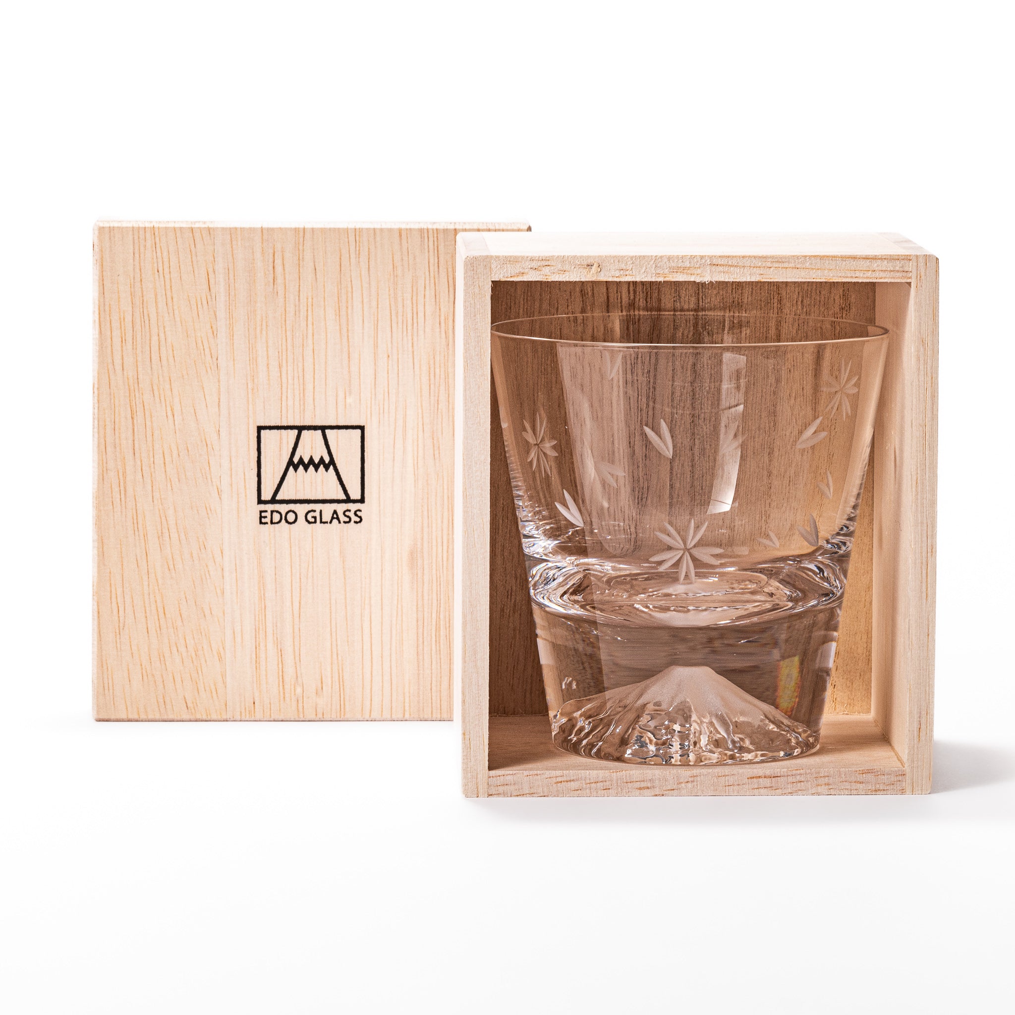 Tajima Mount Fuji Whiskey Glass Set - Japanese Cherry Blossom Design Rocks Glasses for Bourbon, Scotch & Cocktails - Perfect for Home Bar, Gifts & Japanese Culture Enthusiasts