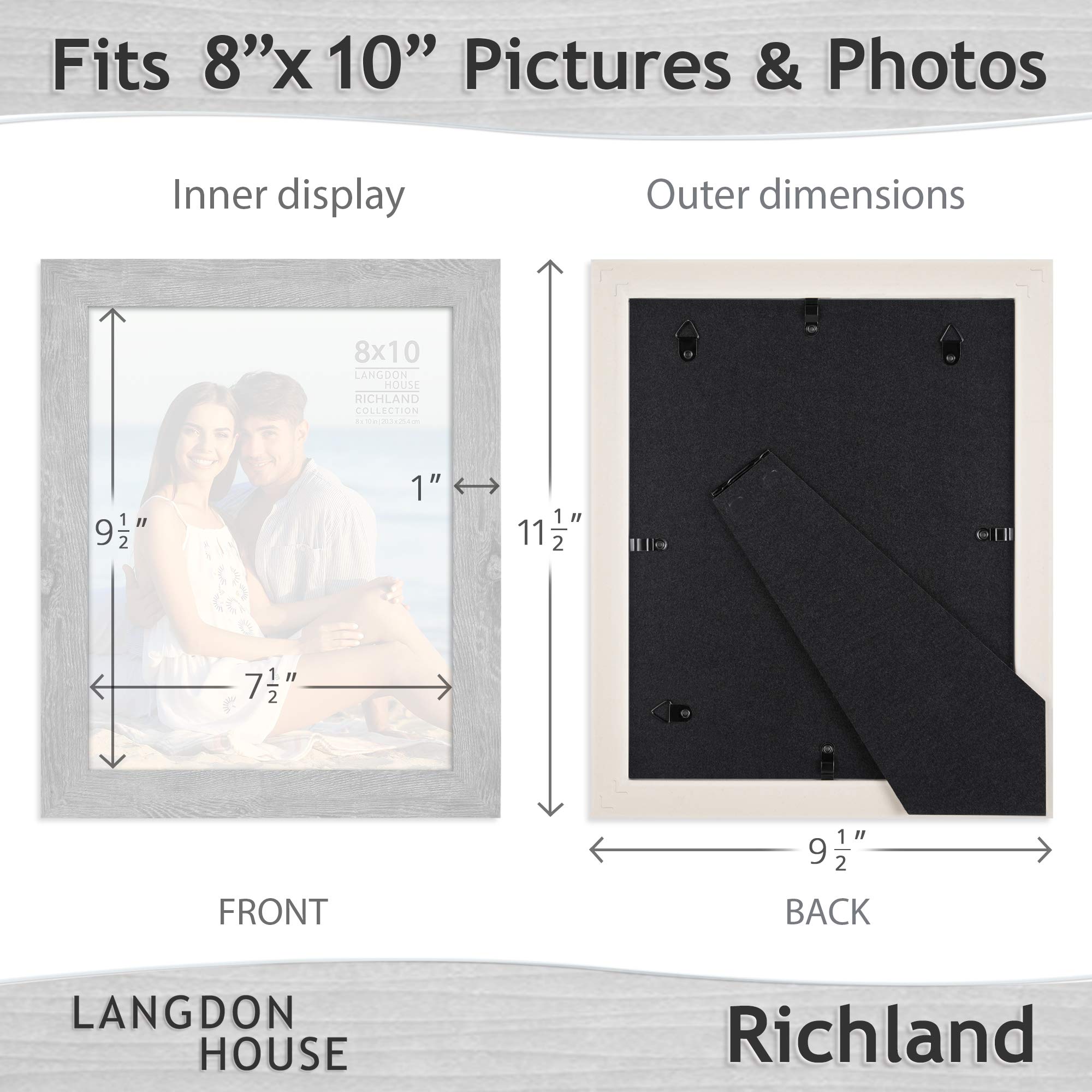 Premium Langdon House 8x10 Picture Frames - 6 Pack Ash Gray Woodgrain Style for Wall & Tabletop Display - Perfect for Family Photos, Artwork, and Home Decor (Richland Collection)