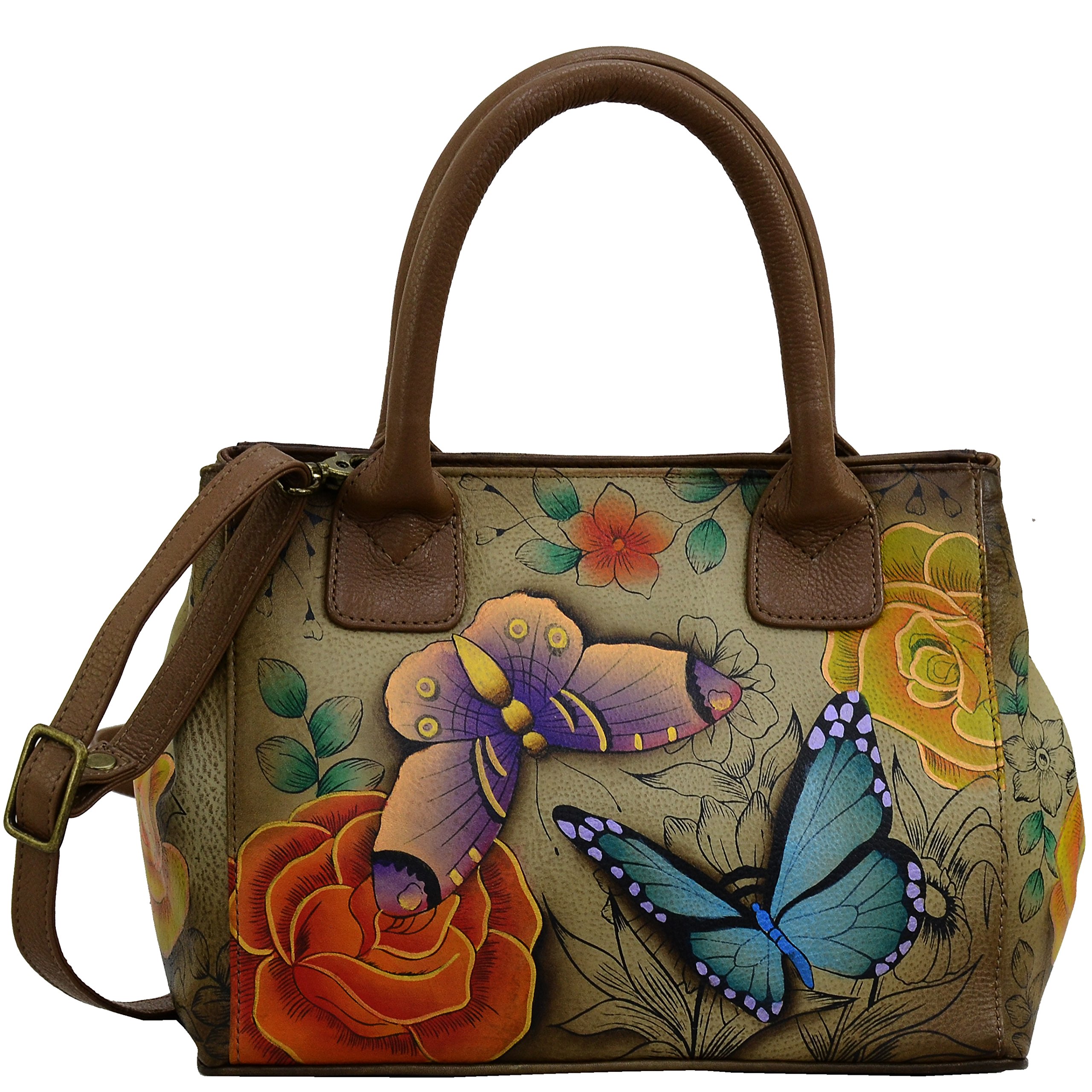 Anuschka Women's Hand-Painted Genuine Leather Convertible Tote Bag - Small Crossbody Purse with Removable Strap & Double Short Handles | Perfect for Work, Travel & Everyday Use