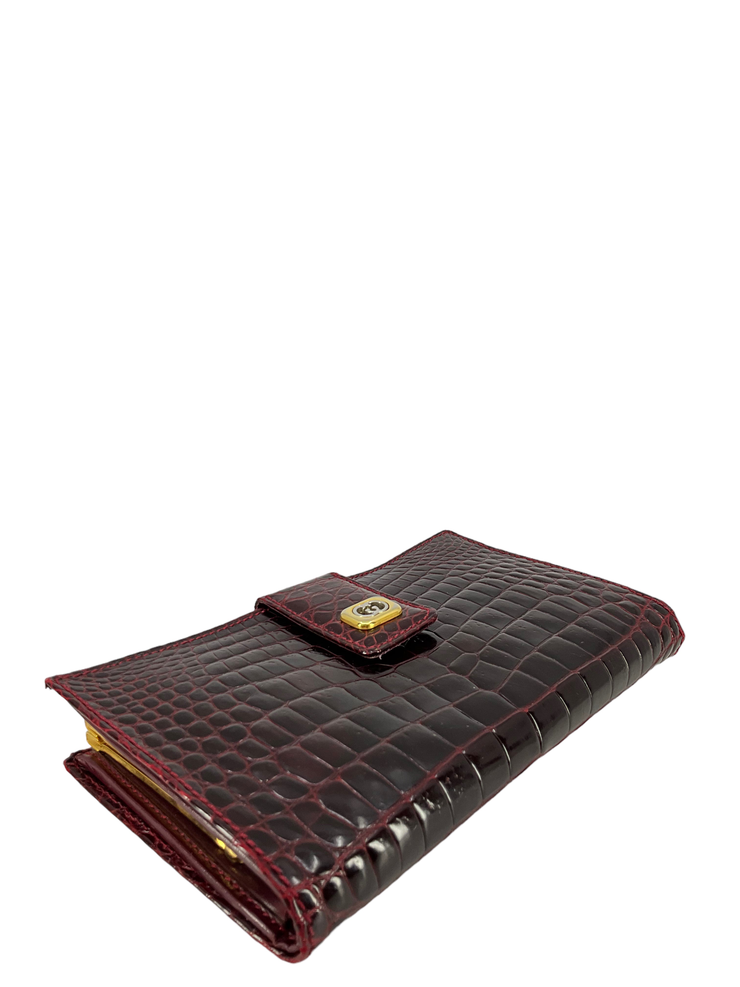 Authentic Gucci Burgundy Crocodile Leather Wallet for Men - Luxury Slim Bifold Credit Card Holder - Perfect for Business, Travel & Everyday Use
