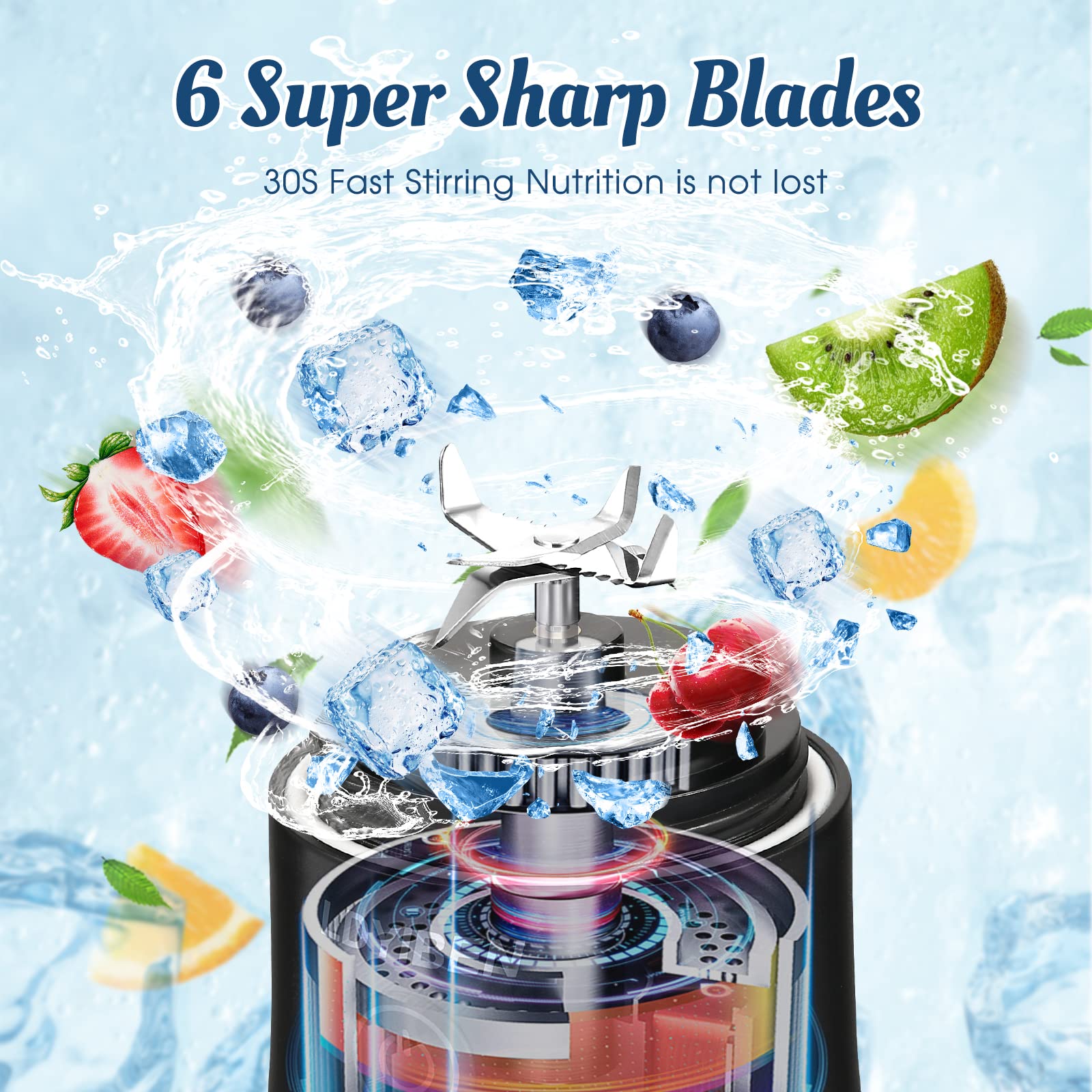 Portable Mini Blender 20oz - 6 Blade Personal Blender for Smoothies, Shakes & Juices - Compact Travel Blender for Kitchen, Home, Gym & Outdoor Use (Black)