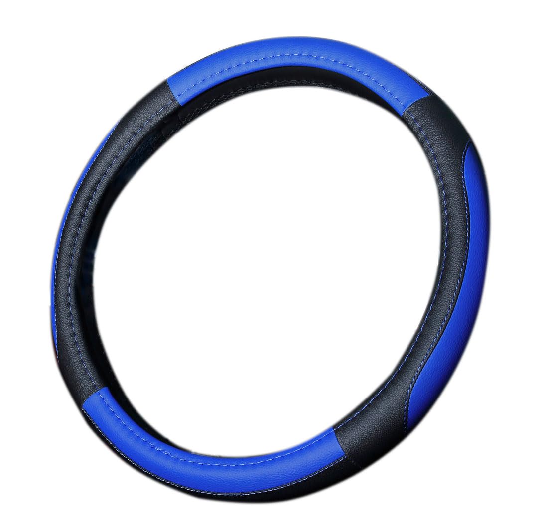 Mayco Bell 15 Inch Car Steering Wheel Cover - Black & Dark Blue - Soft, Durable & Non-Slip for Safety & Comfort - Perfect for Daily Commute, Road Trips & Winter Driving