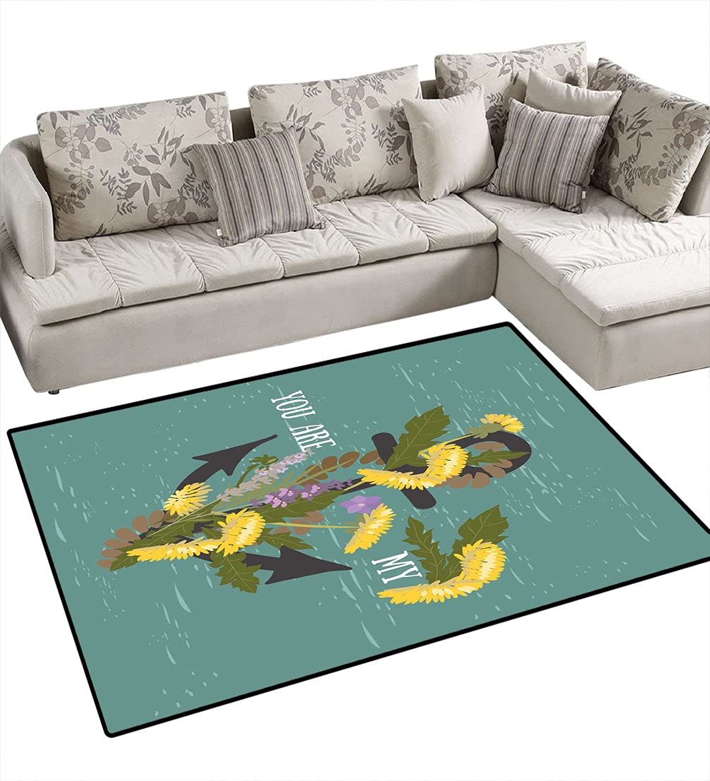 Anchor Decor Floor Mat - Grunge Floral Dandelion & Anchor Design Sofa Rug for Bedroom & Living Room - 4' x 5' Non-Slip Rug - Perfect for Cozy Home Decor, Apartment Styling, and Boho Chic Interiors