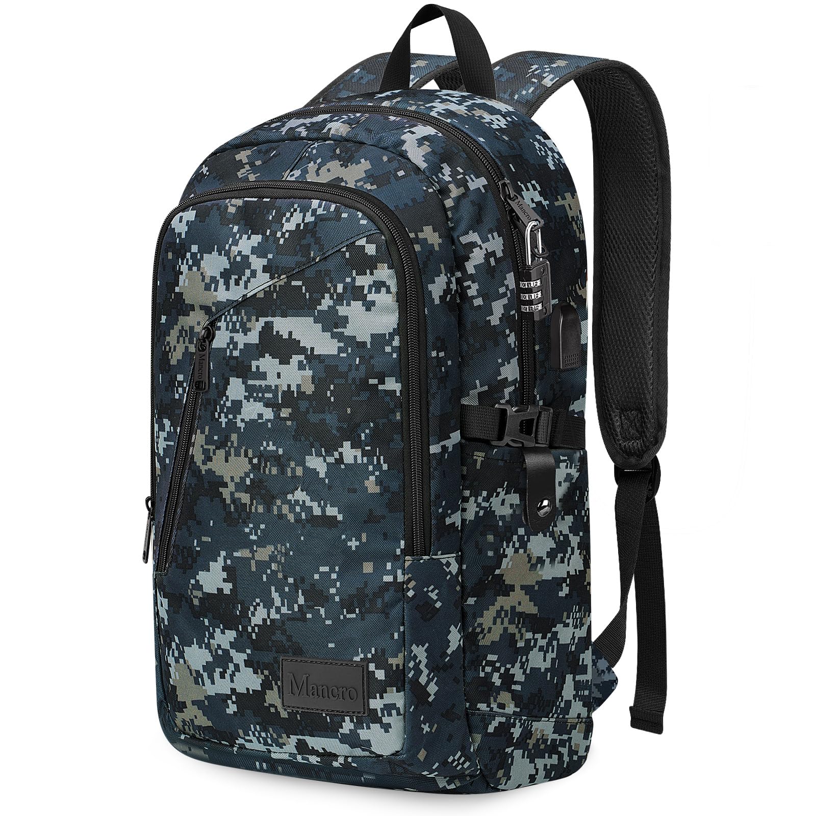 Mancro Camouflage Travel Laptop Backpack - Lightweight Anti-Theft USB Charging Laptop Bag with Lock for Men & Women - Fits 15.6 Inch Laptop & Computer - Perfect for Work, School, Travel & Outdoor Adventures