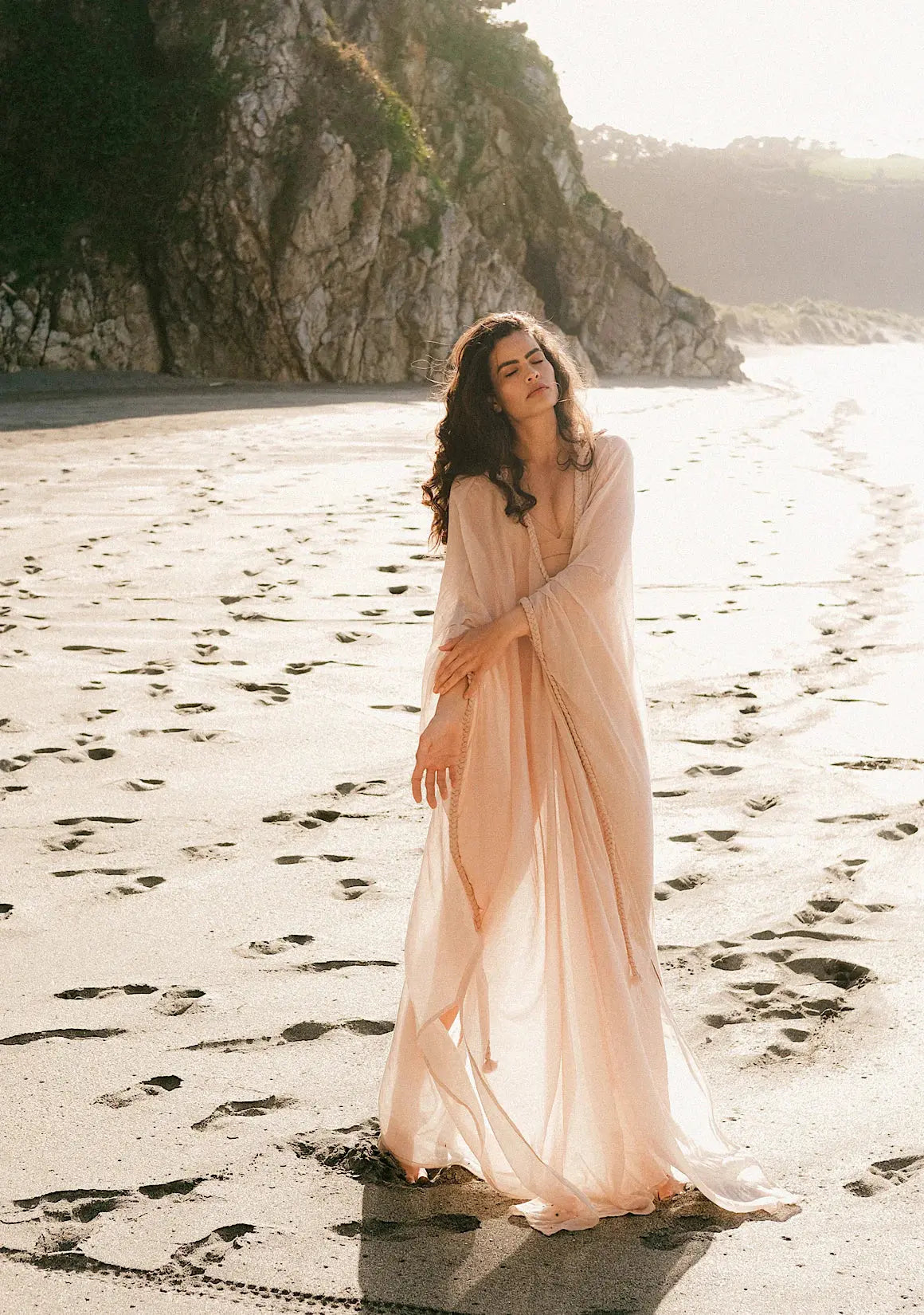 Tan Moodstories Angel Beachwear Tunic Coverup Kimono Maxi Dress - Stylish Summer Coverup for Beach, Pool, Vacation & Boho Fashion