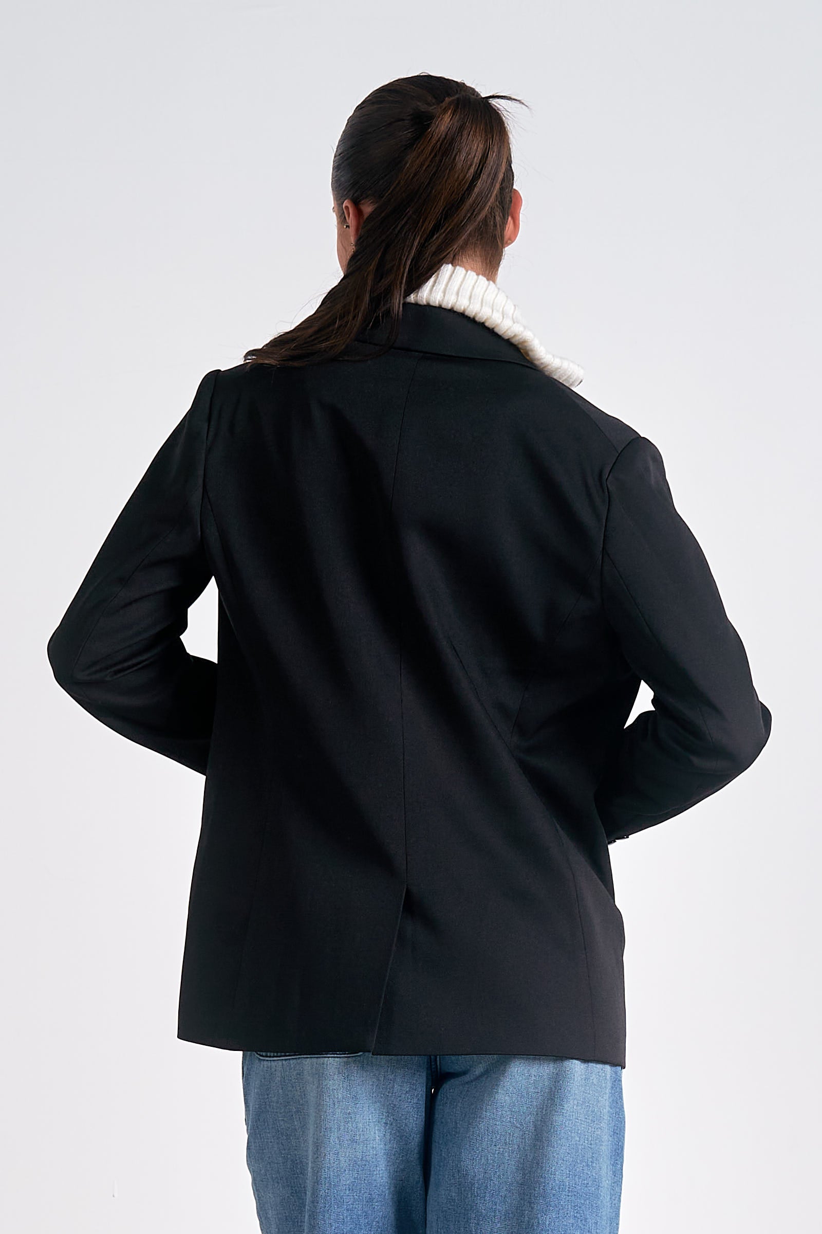 Harper Blazer Hoodie for Women - Black & Cream Zip Up Jacket with Pockets | Casual Outerwear for Work, Travel & Street Style