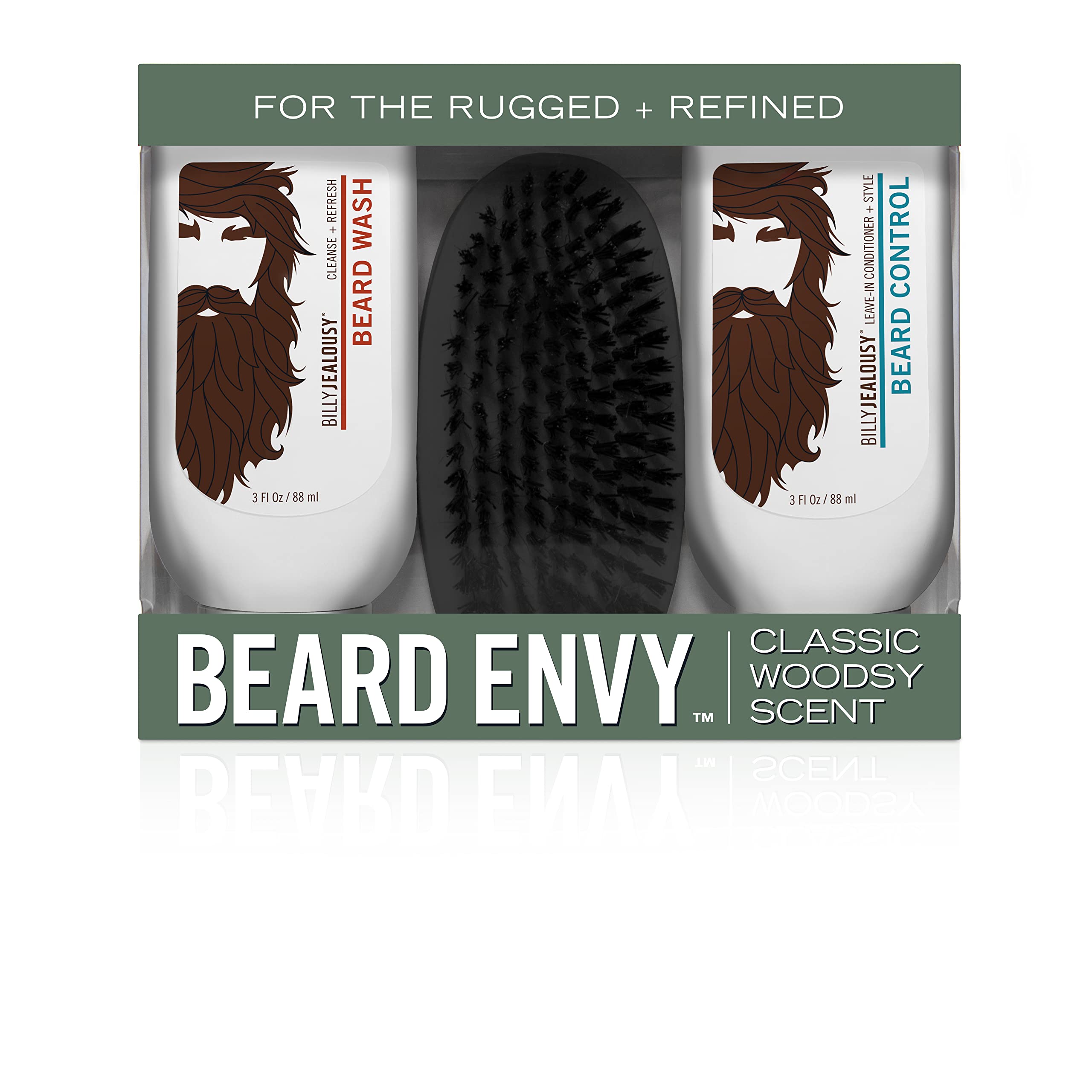 Billy Jealousy Beard Envy Facial Hair Refining Kit - Beard Wash & Boar Bristle Brush for Clean, Hydrated, Soft & Tamed Beard - Perfect for Daily Grooming & Styling at Home or Work