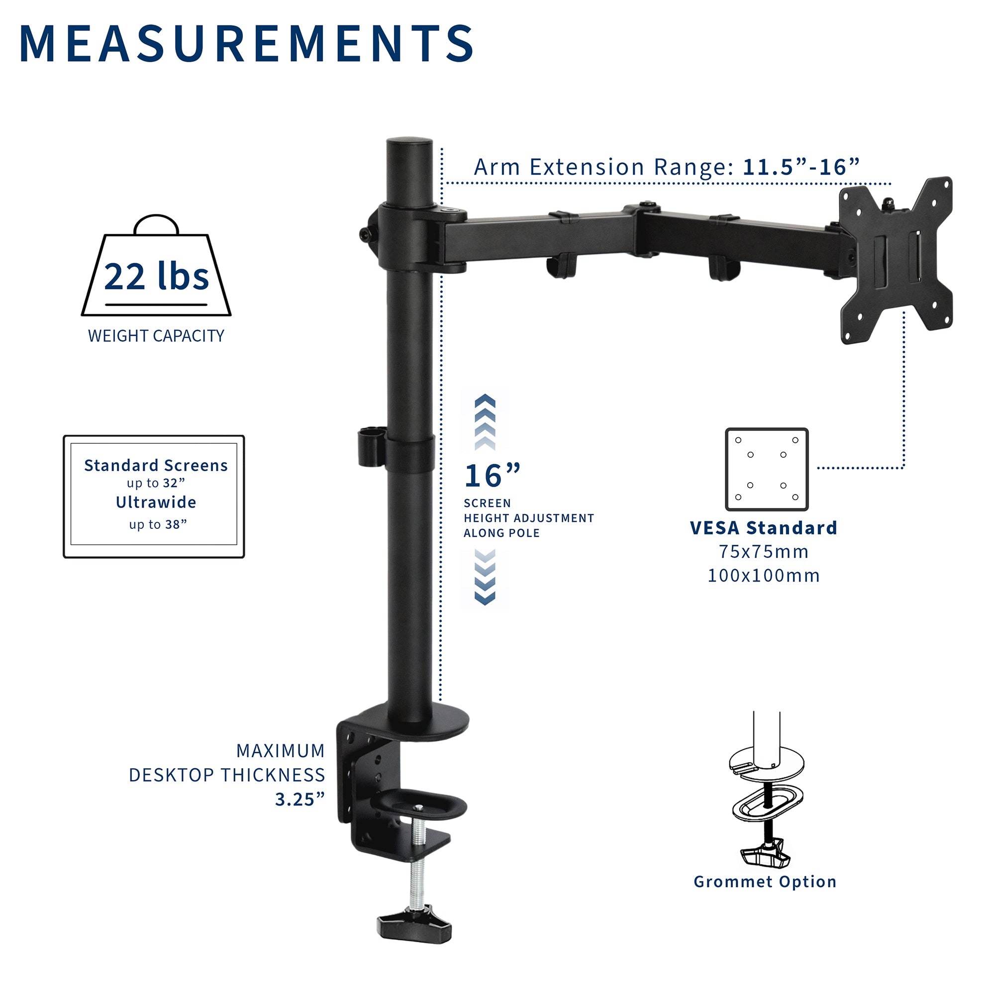 Adjustable Single Monitor Desk Mount - Holds Screens Up to 38 Inches | Perfect for Home Office, Gaming & Workspace Setup