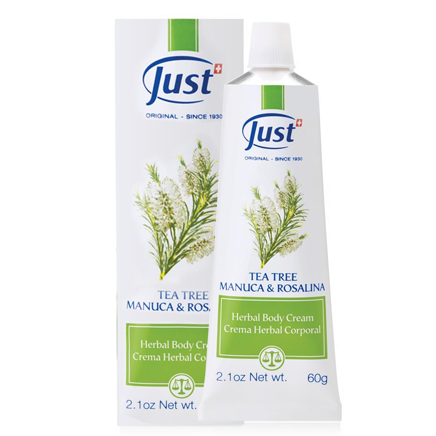Swiss Just Tea Tree Oil Foot Cream with Manuka Honey & Rosalina Extract 60g – Natural Remedy for Athlete's Foot, Insect Bites & Dry Cracked Skin | Promotes Healing & Skin Regeneration | Ideal for Daily Foot Care, Post-Workout Recovery & Outdoor Activities