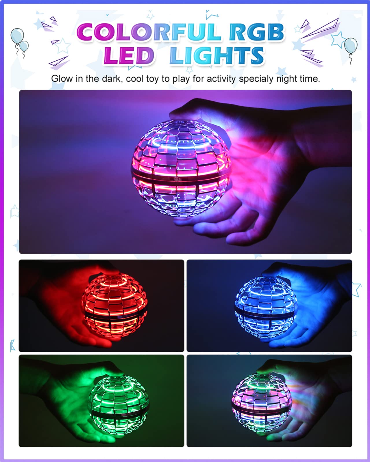 ATHLERIA Gold Magic Flying Orb Ball with LED Lights - Cool Gadget Toy for Boys, Girls & Teens - Mini Drone Helicopter & Hover Boomerang Spinner - Fun Birthday Gift for Kids - Indoor & Outdoor Play, Party Favors, STEM Learning Toy