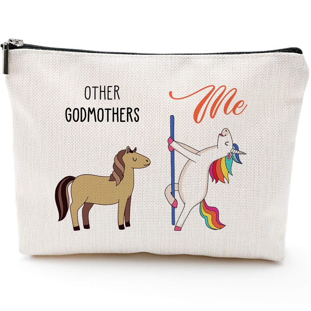 Blue Leaves Godmother Proposal Makeup Bag - Funny Christmas & Birthday Gift for Goddaughter or Godson | Perfect for Bridal Showers, Baptism Gifts & Special Occasions