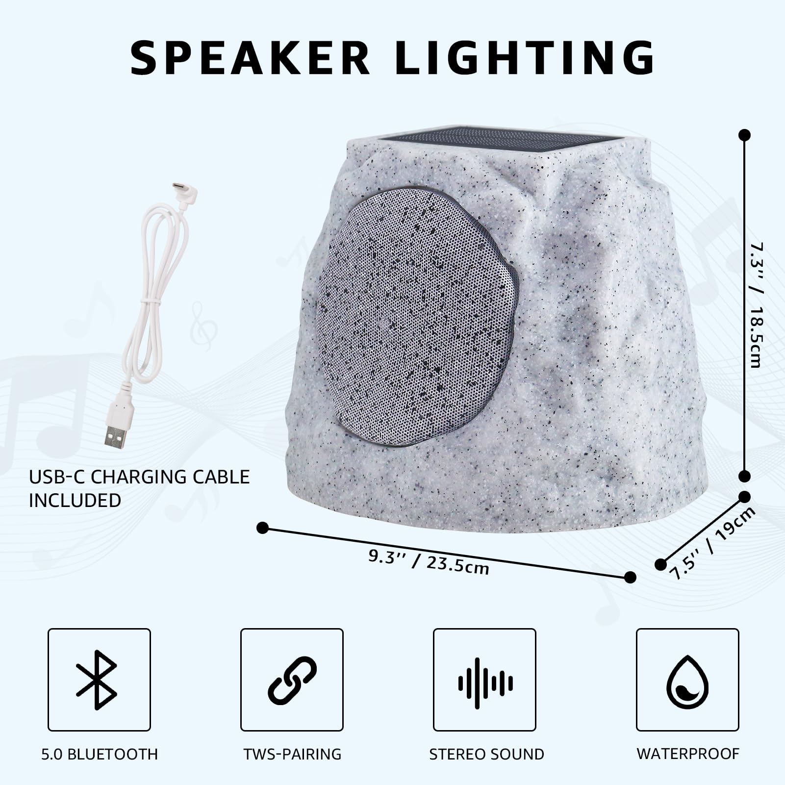 Solar Powered Bluetooth Rock Speakers Outdoor Waterproof - 2 Pack Wireless Garden Speakers with RGB Lights & TWS Pairing, Perfect for Patio, Backyard, Pool Party, BBQ and Deck Entertainment