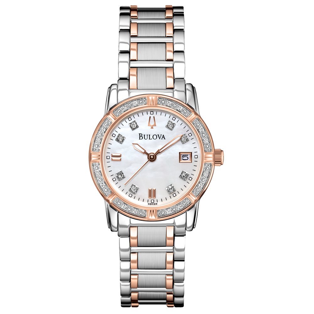 Bulova 98R199 Ladies Diamond Watch - Two Tone Stainless Steel Bracelet, Water Resistant, Elegant Dress Watch for Women, Perfect for Office, Party & Special Occasions