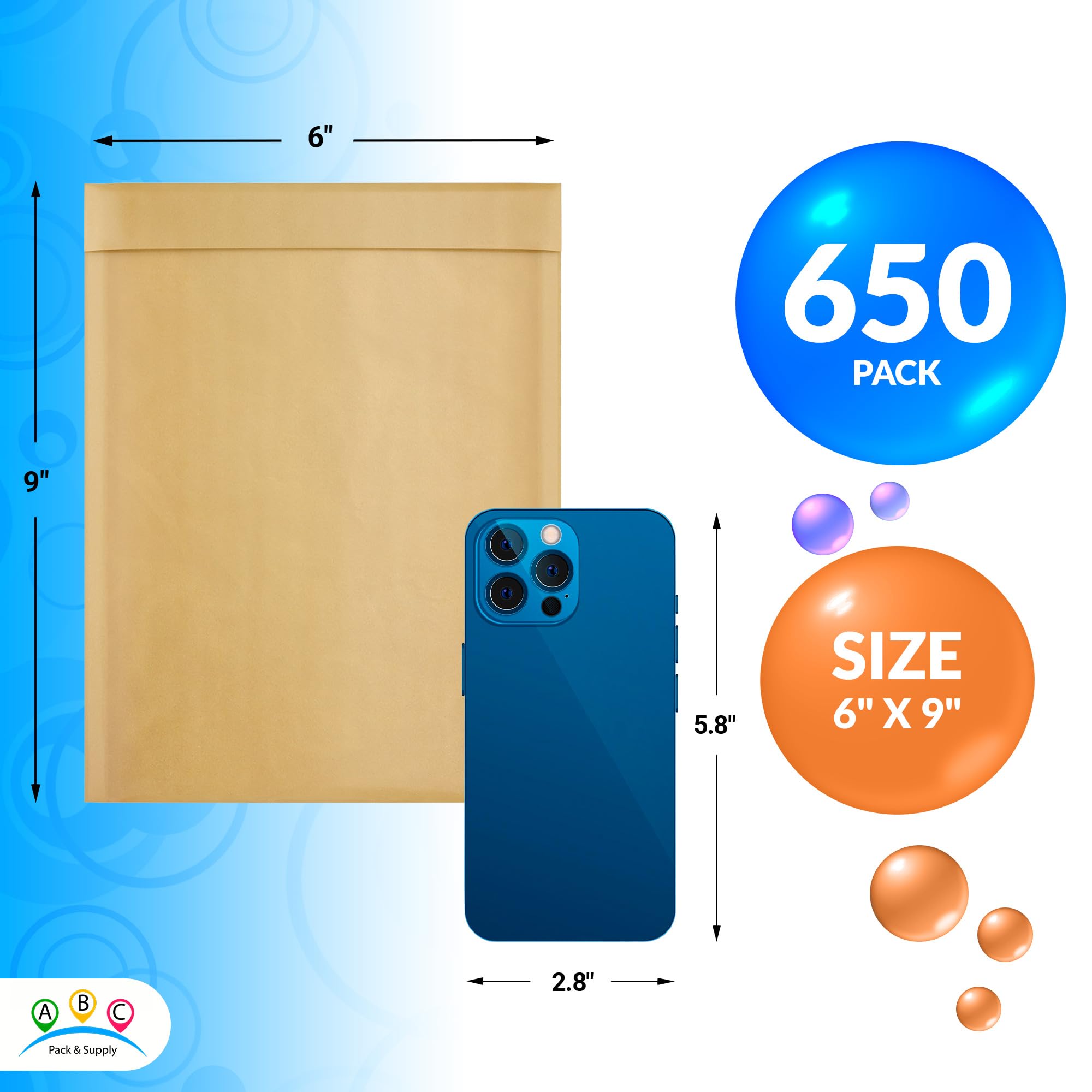 650 Pack 6x9 Inch Brown Kraft Bubble Mailer Envelopes - Self Seal Padded Mailing Bags for Jewelry, Cosmetics & Small Items | Water-Resistant, Opaque Kraft Paper Mailers for Ecommerce Shipping & Gift Packaging