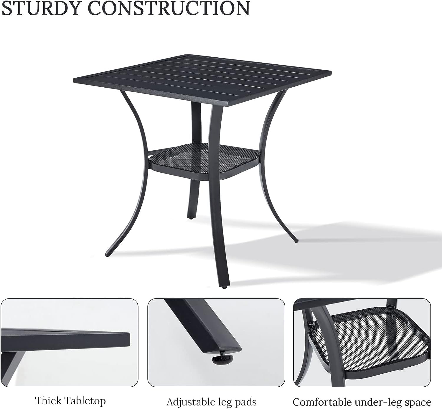 VICLLAX 3-Piece Outdoor Bistro Set - 2 Rattan Chairs & Metal Square Table - Perfect for Garden, Deck, Backyard, Balcony - Durable Patio Furniture for Dining & Relaxing