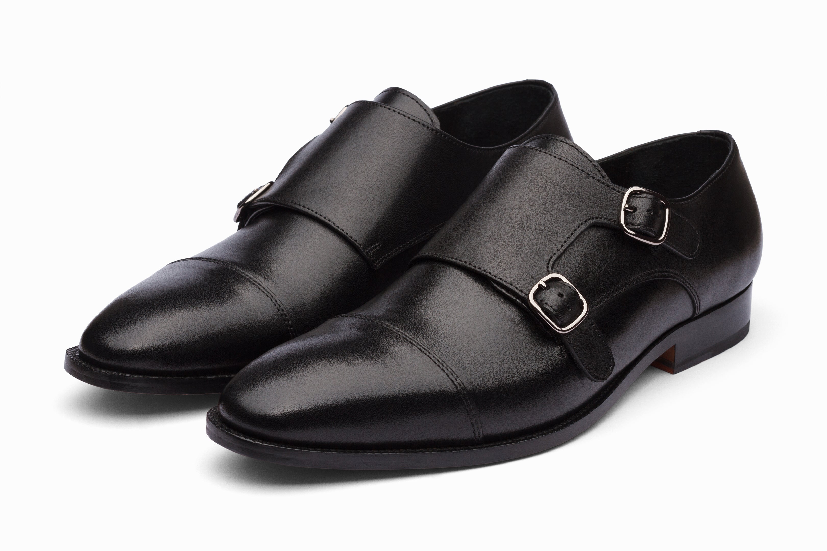 Men's Black Toecap Double Monk Strap Dress Shoes - Classic Formal & Business Attire for Office, Weddings & Special Occasions