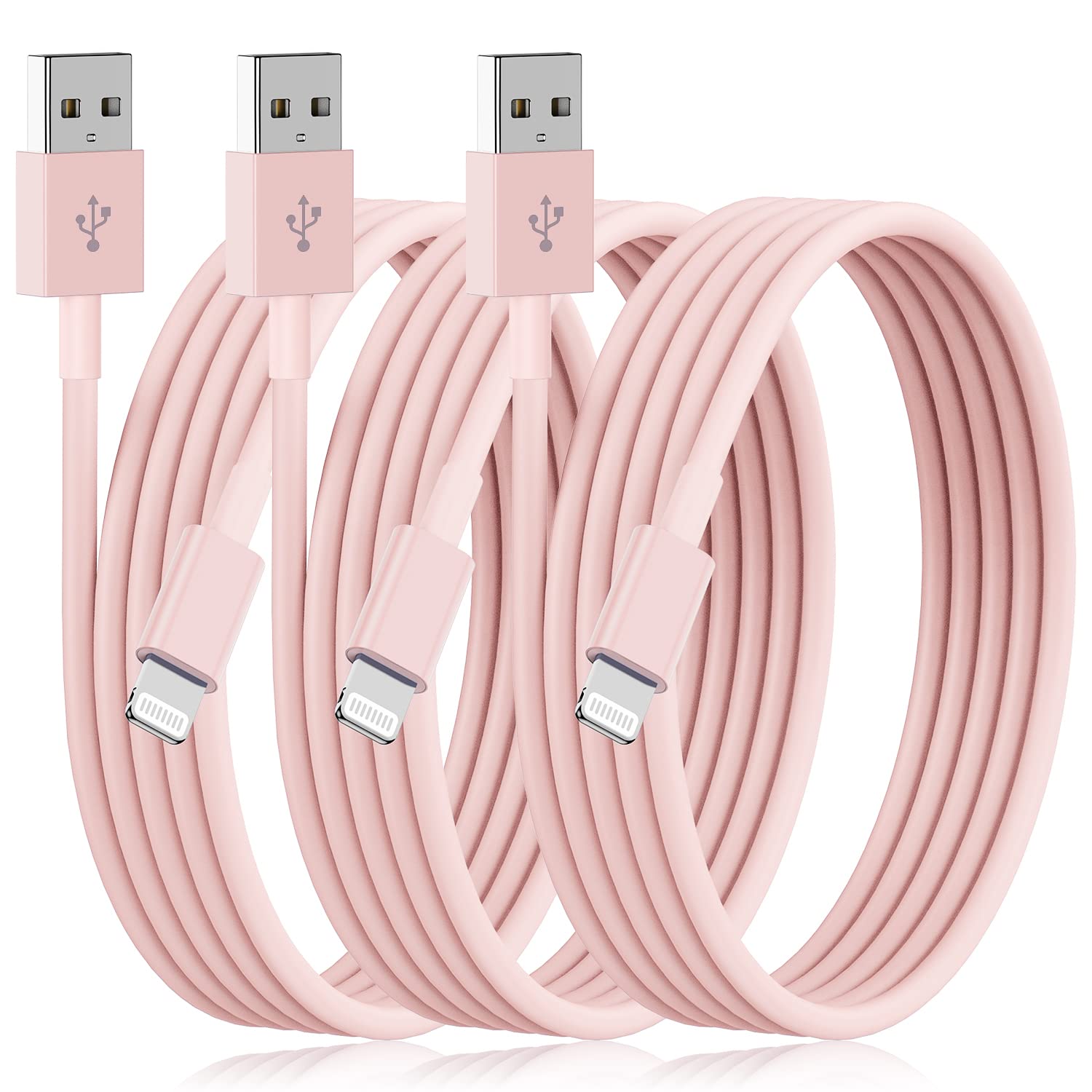 3-Pack 10FT Pink iPhone Charger Cable - USB to Lightning Fast Charging Cord Compatible with iPhone 14/13/12/11/XR/8/7/6s Plus & iPad Pro/Air/Mini - Extra Long for Home, Office, Car & Travel Charging