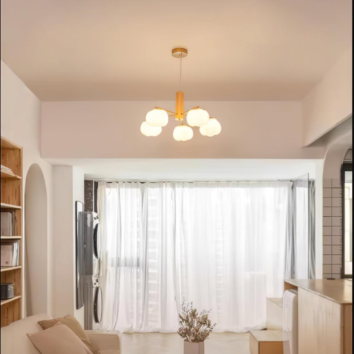 Handmade Cotton Ball Chandelier - Elegant Boho Home Decor for Bedroom, Nursery & Wedding | Soft Lighting Fixture with Natural Cotton Accents