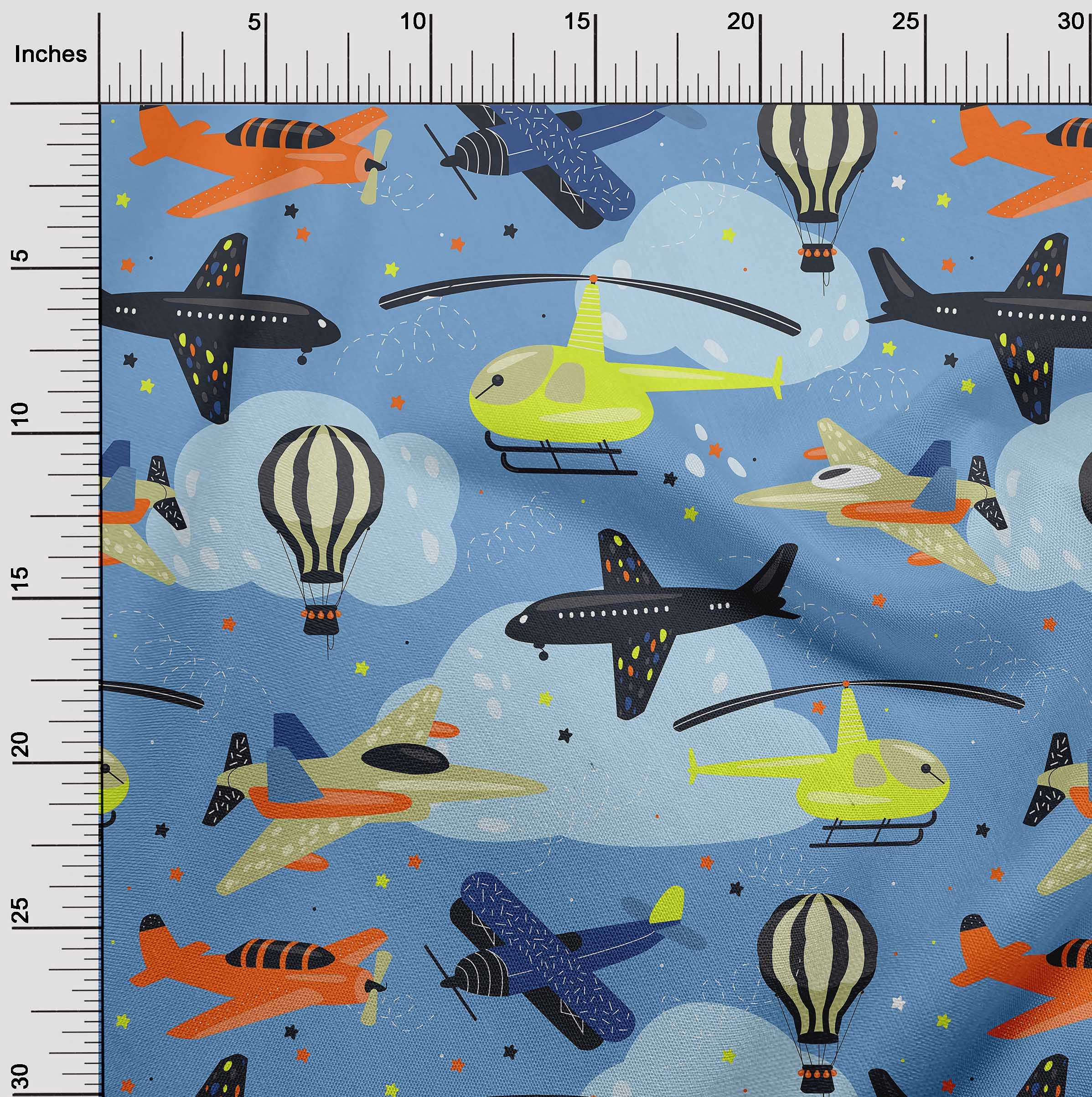 oneOone Velvet Light Blue Fabric Airplane Print - 58 Inch Wide Soft Textile for Nursery Decor, Kids Craft Projects, DIY Sewing & Home Decoration | Perfect for Baby Room Themes, Quilting & Upholstery