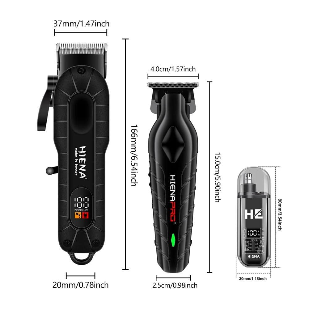 Professional Rechargeable Hair Clipper Set - HIENA Razors with USB Charging, Cordless Hair Trimmer for Men & Women, Portable Home Barber Kit for Fast Smooth Trimming Without Pulling (Black 3-Piece Set) - Perfect for Home Haircuts, Beard Grooming & Travel Use