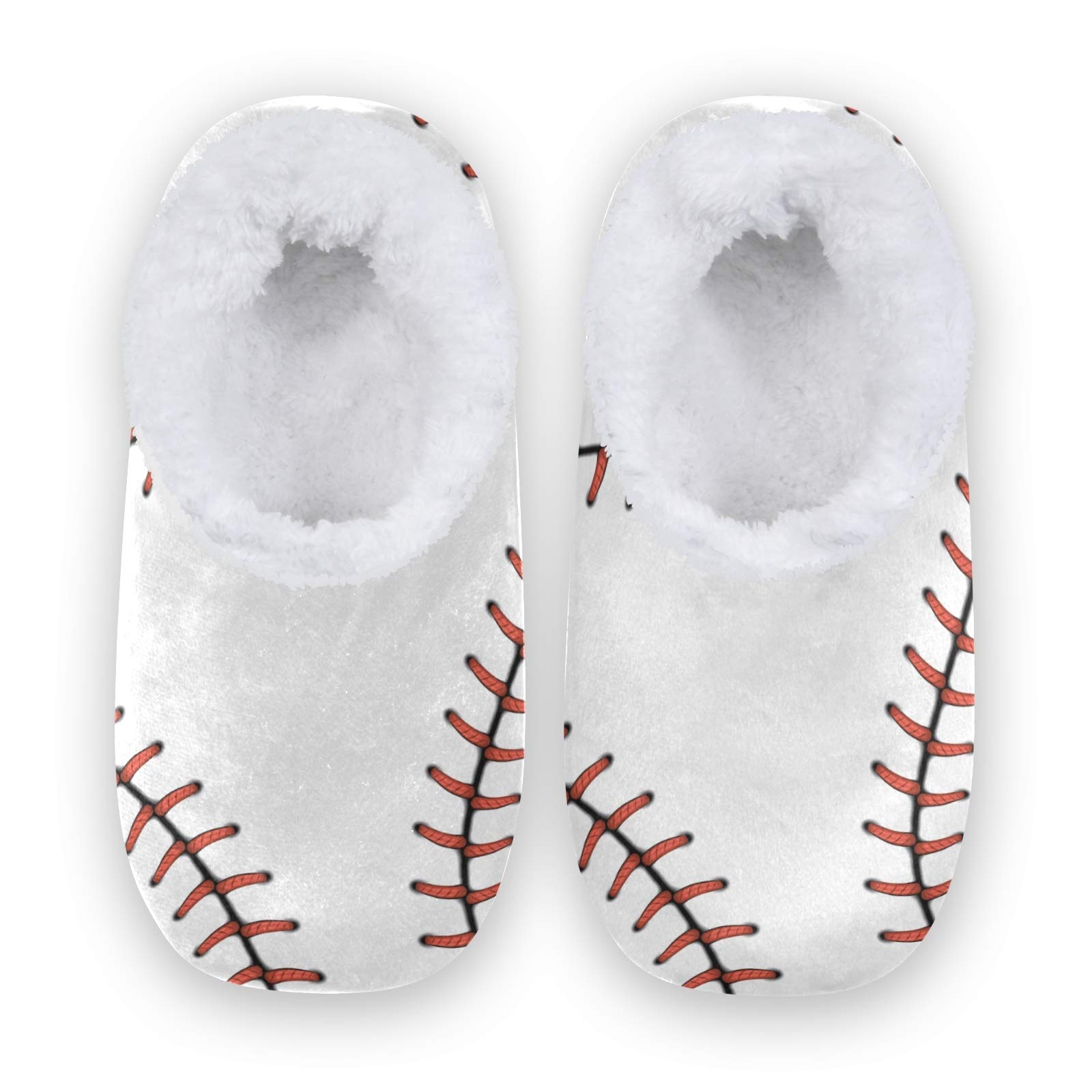 Baseball Sport Lace-Up Fleece Slippers for Women & Men - Soft Coral Fuzzy House Shoes for Indoor/Outdoor Use - Perfect for Lounge, Home, Gym & Backyard Relaxation