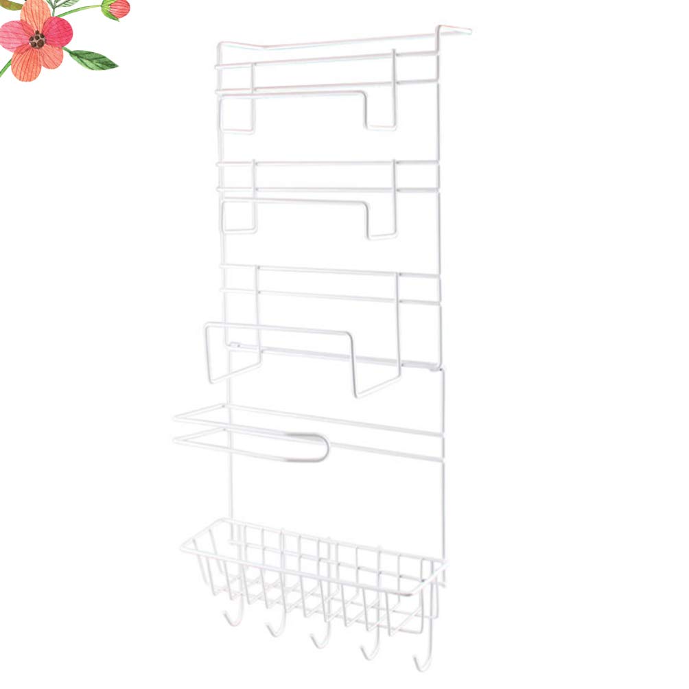 VOSAREA Foldable Metal Storage Rack - Refrigerator Side Organizer Shelf with 3 Sticky Hooks for Spices, Olive Oil Bottles & Kitchen Essentials - Space-Saving Solution for Pantry, Garage & Small Kitchen Organization