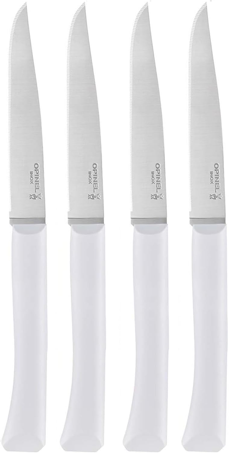 Opinel Bon Appetit Steak Knife Set of 4 - Serrated Dishwasher Safe Kitchen Knives for Steak, BBQ & Meat Cutting - Perfect for Home Dining & Outdoor Picnics