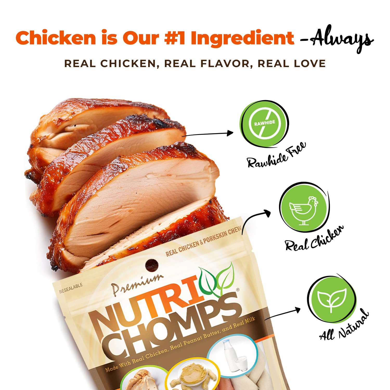 NutriChomps Healthy Dog Chews - 6-inch Braided Rawhide-Free Treats with Real Chicken, Peanut Butter & Milk Flavors - Easy to Digest Pack of 4 - Perfect for Training, Teething & Dental Care - Ideal for Puppies, Small & Medium Dogs - Great for Chewing, Rewards & Oral Hygiene at Home or Outdoors