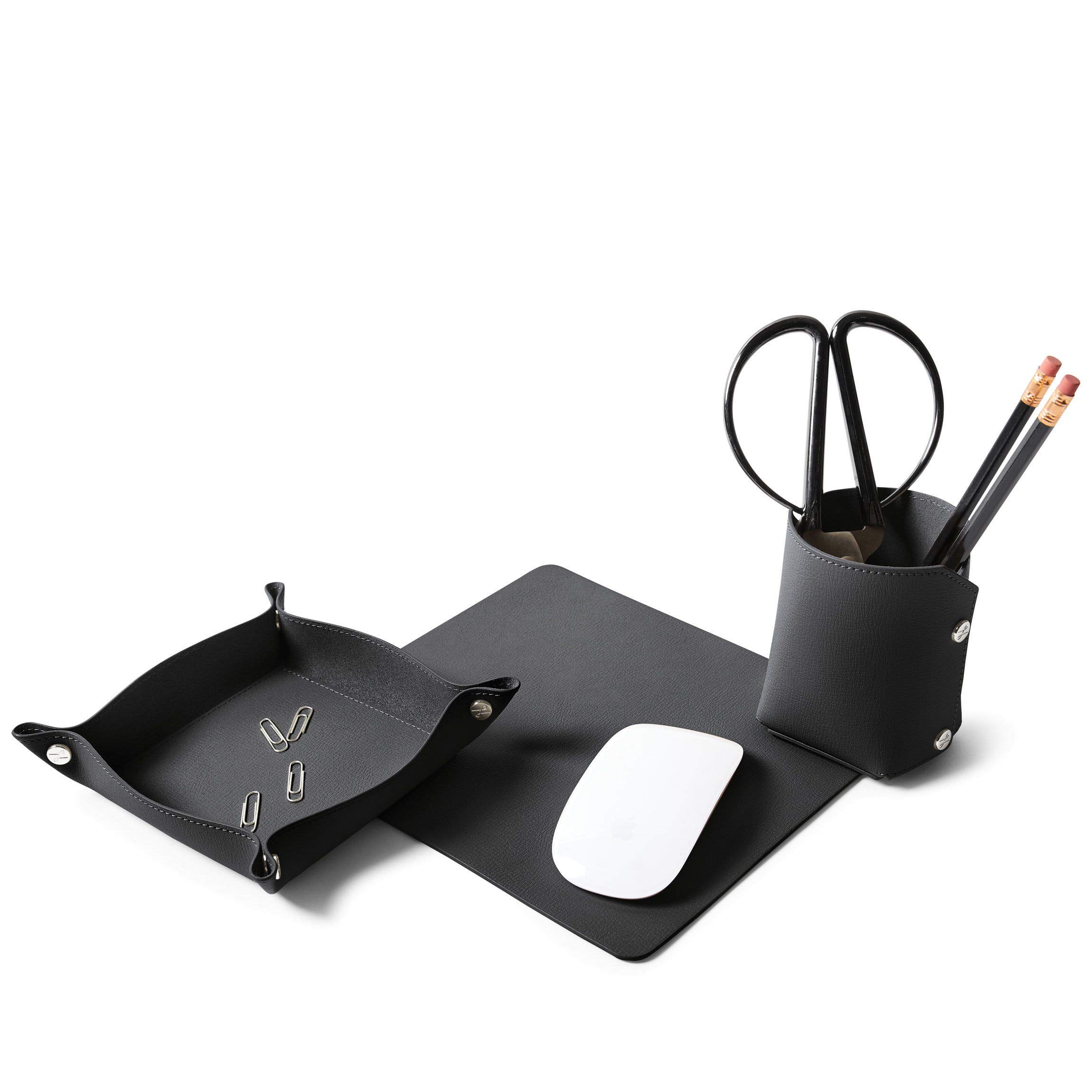 Premium Italian Leather Black Modern Travel Desk Set - Stylish & Durable Office Organizer for Business Professionals | Perfect for Work, Travel & Home Office Use