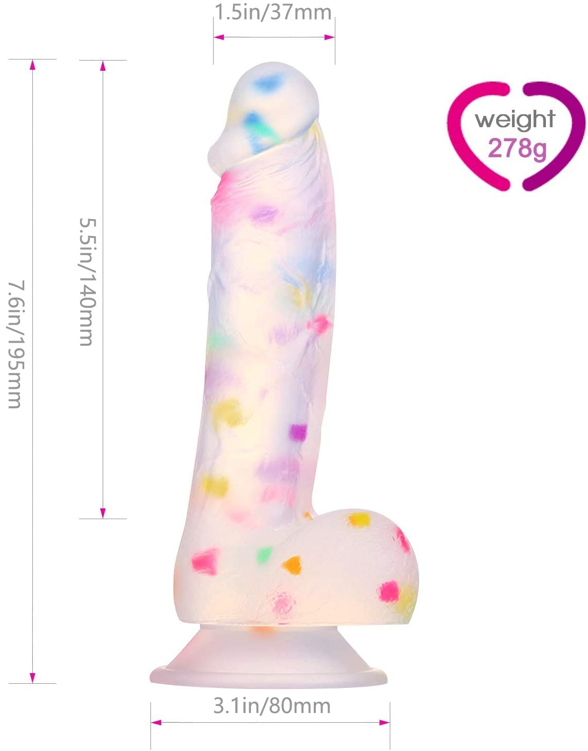 Realistic 7.6 Inch Clear Silicone Confetti Dildo with Strong Suction Cup - Adult Sex Toy for Women, Couples Play, Solo Pleasure & Bachelorette Parties